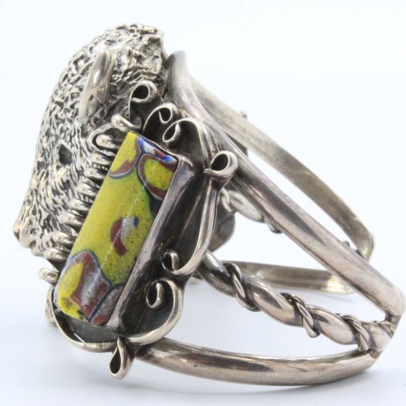 Rare! Gary Edwards Navajo Sterling Silver Trade Beads Buffalo Head Cuff Bracelet - Picture 8 of 11